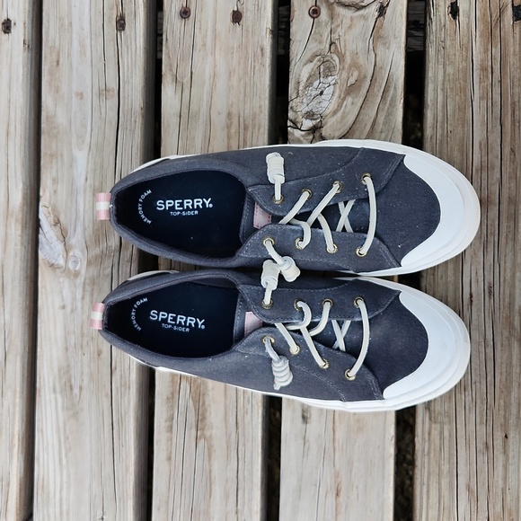 Sperry Pier Wave 9.5 Slip On Canvas Leather Sneaker Shoe Blue Pink - Picture 1 of 7